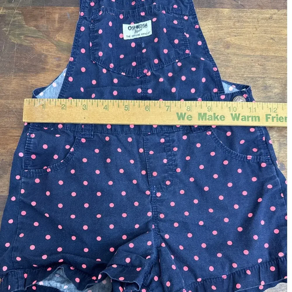 OshKosh B'Gosh Blue & Pink Polka Dot Bib Shorts Shortalls Vestbak Girls Size 4T